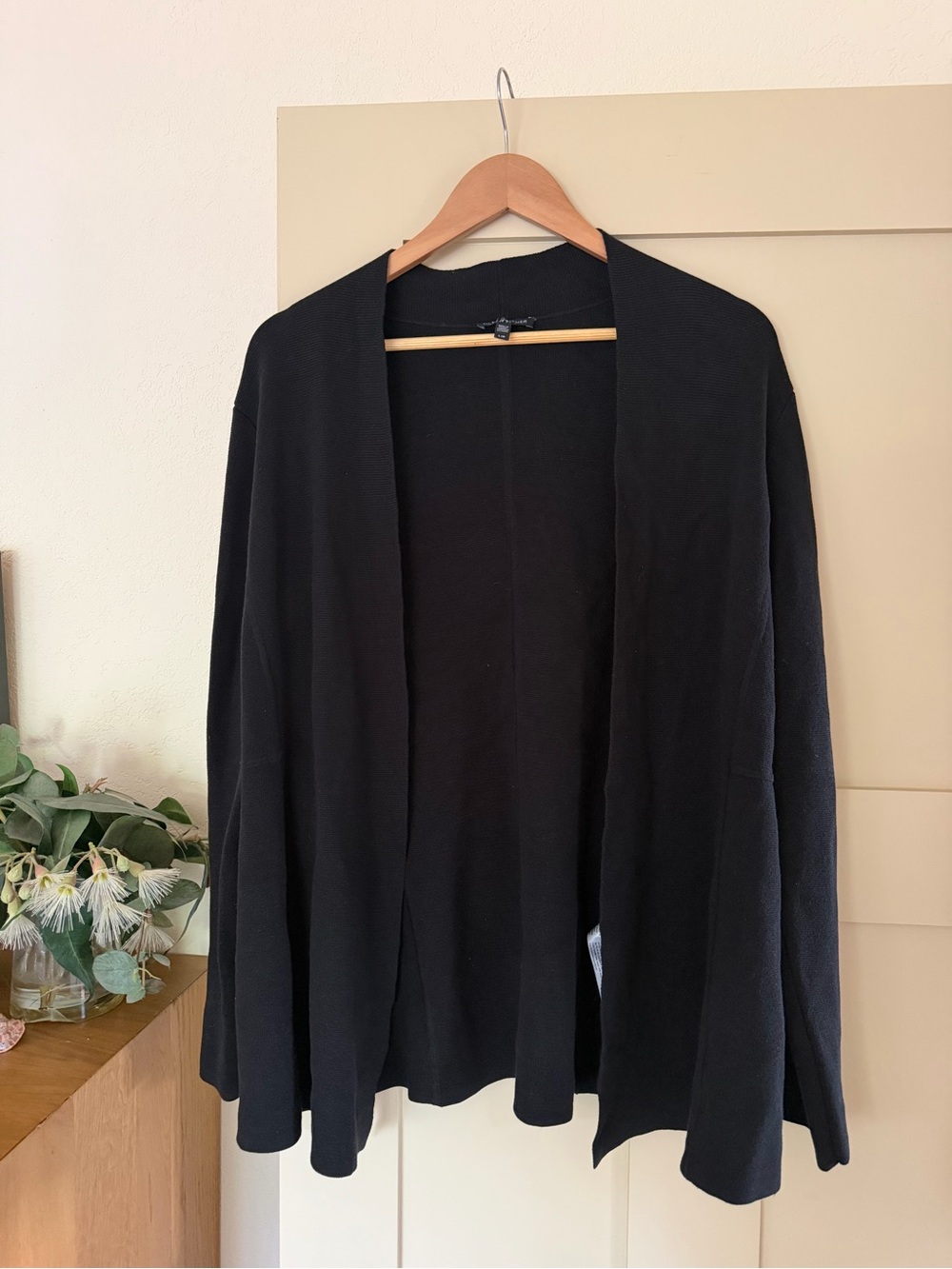 Eileen Fisher Silk Organic Cotton L Open-Front Black Cardigan